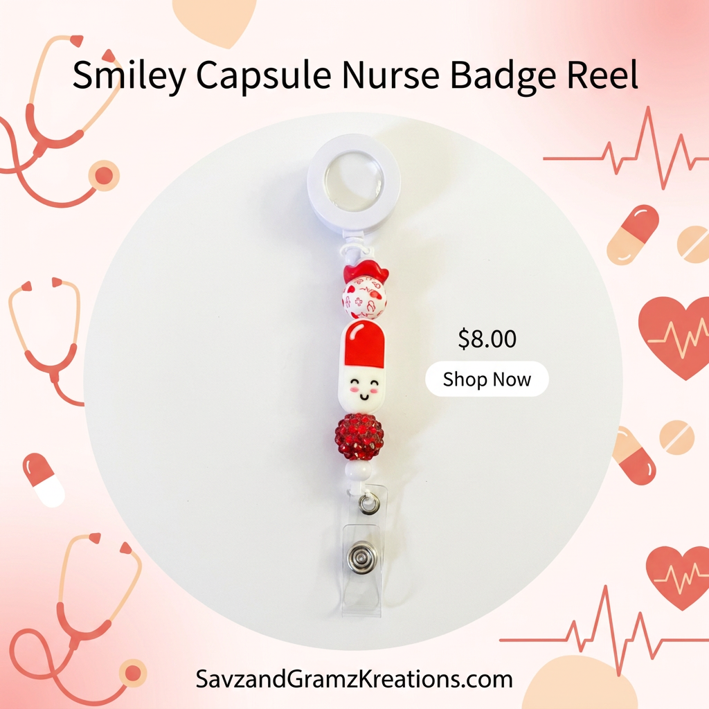 White Smiley Pill Badge Reel