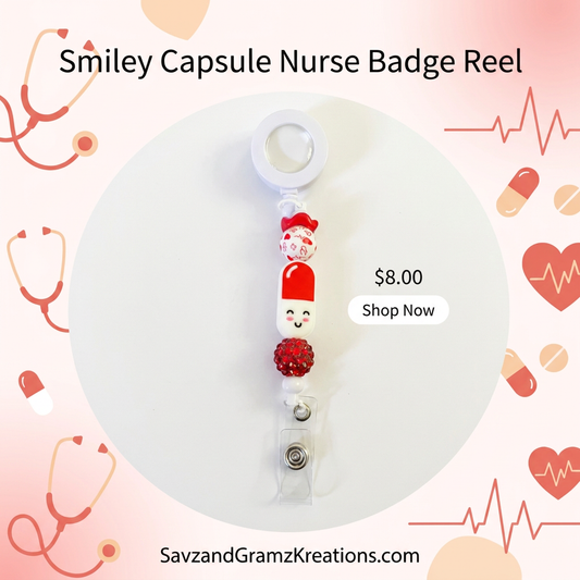 White Smiley Pill Badge Reel