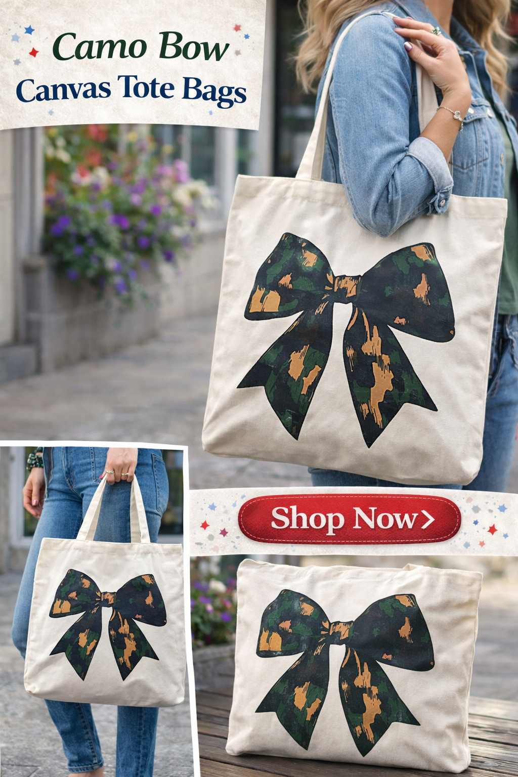 Camo Bow Canvas Tote