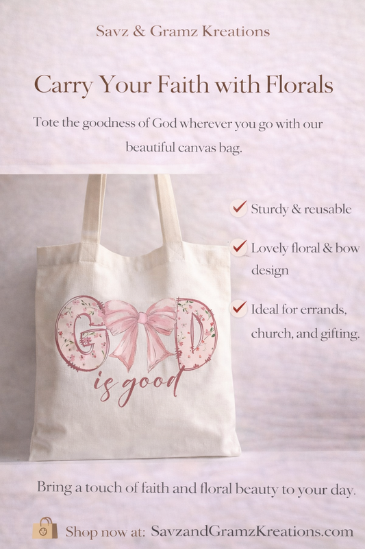 Pink God is Good Bow Canvas Tote