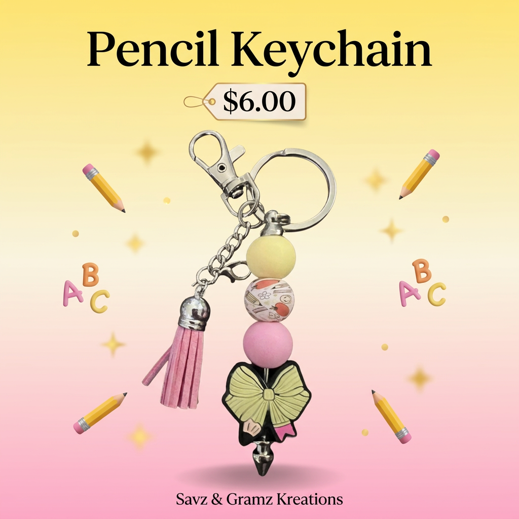 Safety Yellow Pencil Bow Keychain
