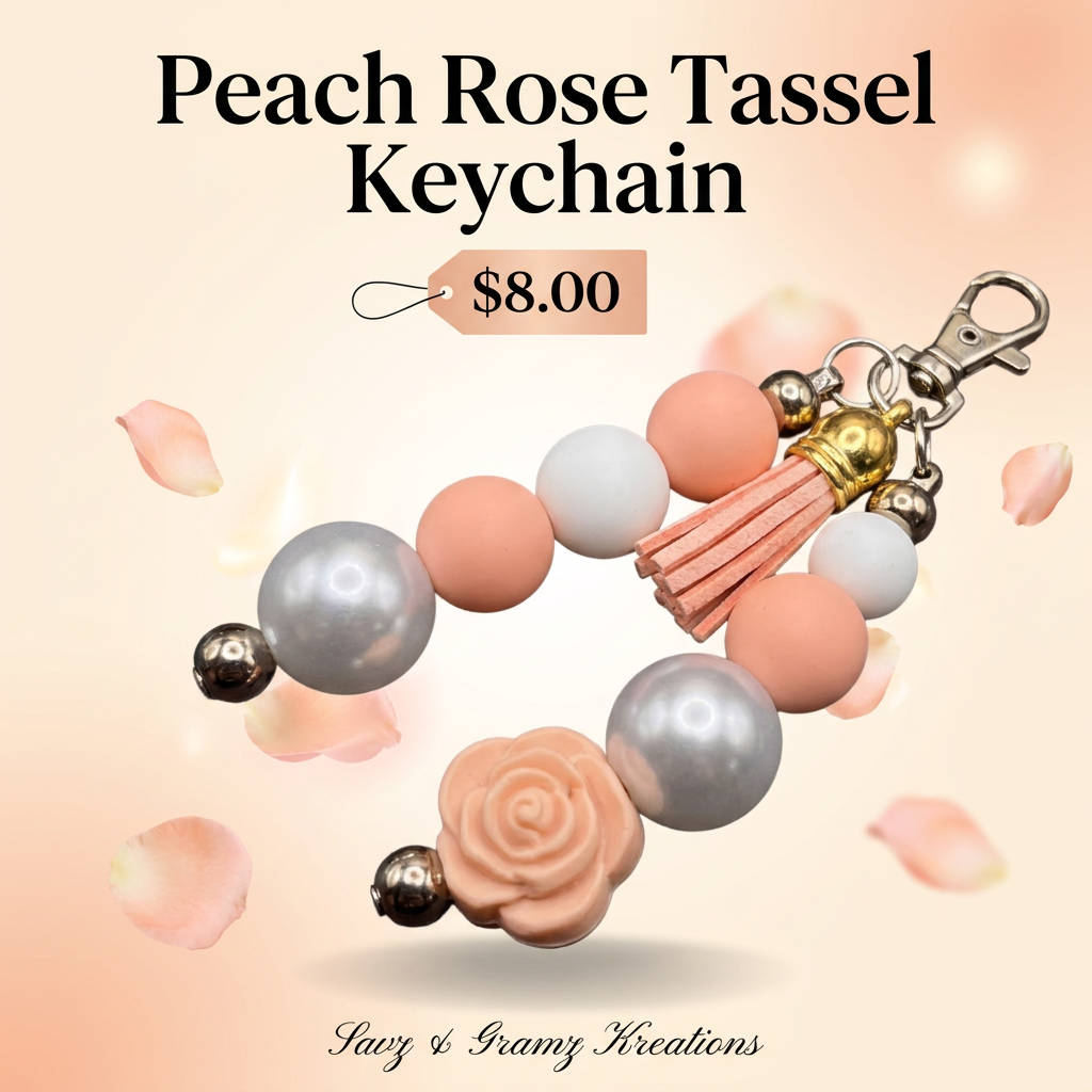 Cute Peach Rose Keychain