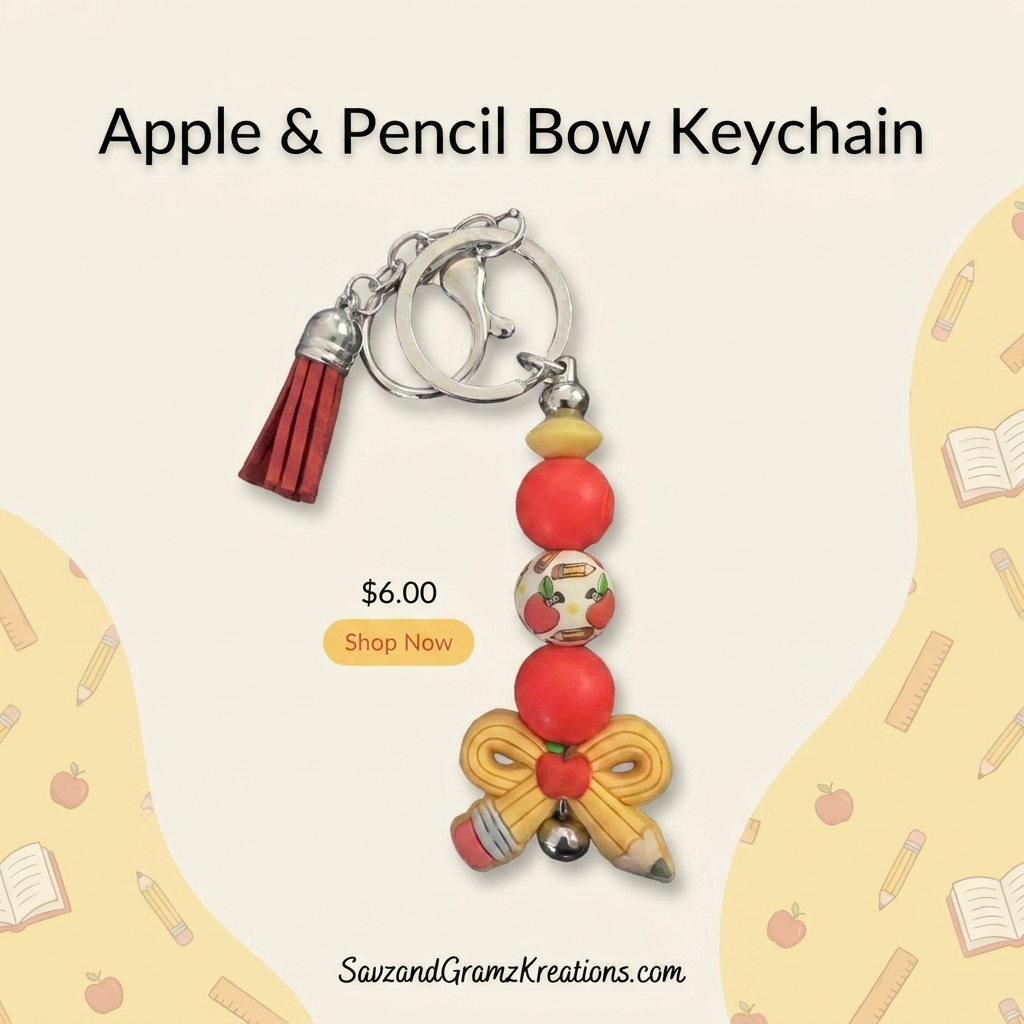 Back To School Yellow Bow Pencil Keychain
