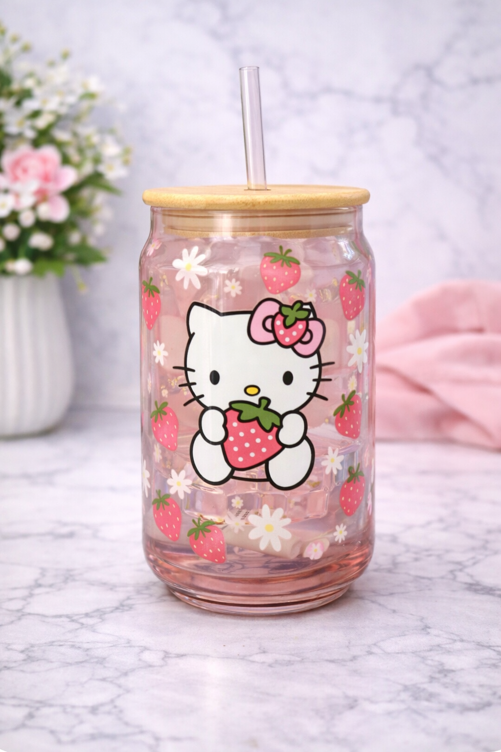 Pink Strawberries and Cat