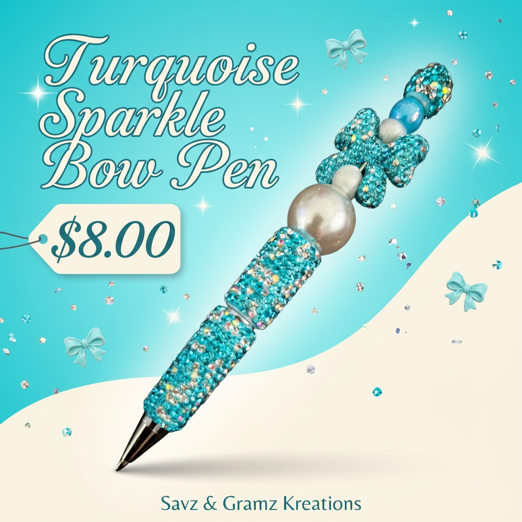 Turquoise Blue Ribbon Sparkly Pen