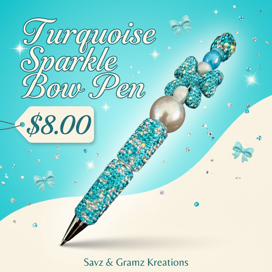 Turquoise Blue Ribbon Sparkly Pen
