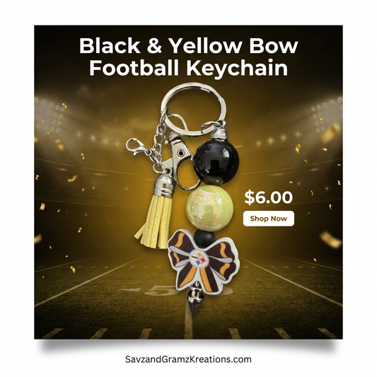 Black and Yellow Football Theme Safety Keychain