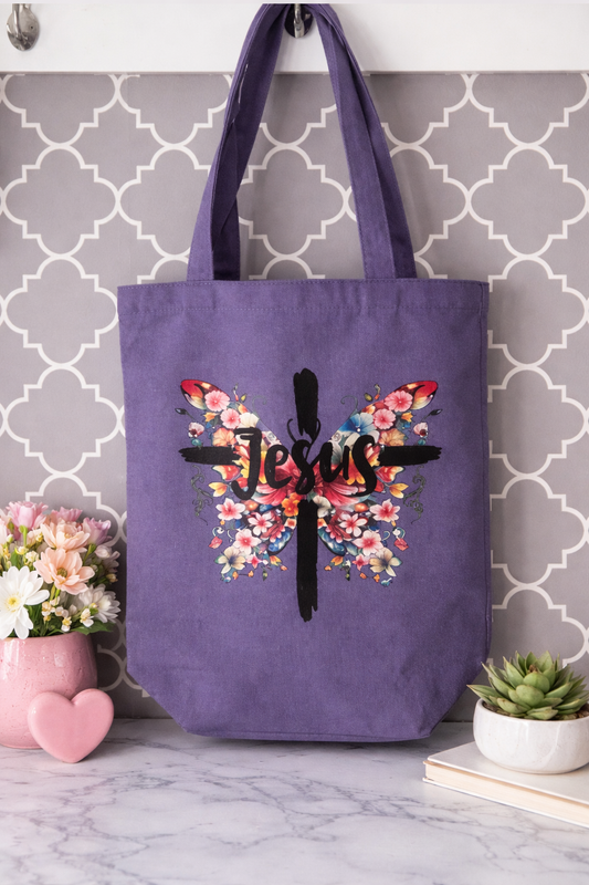 Zippered Jesus Butterfly Canvas Tote