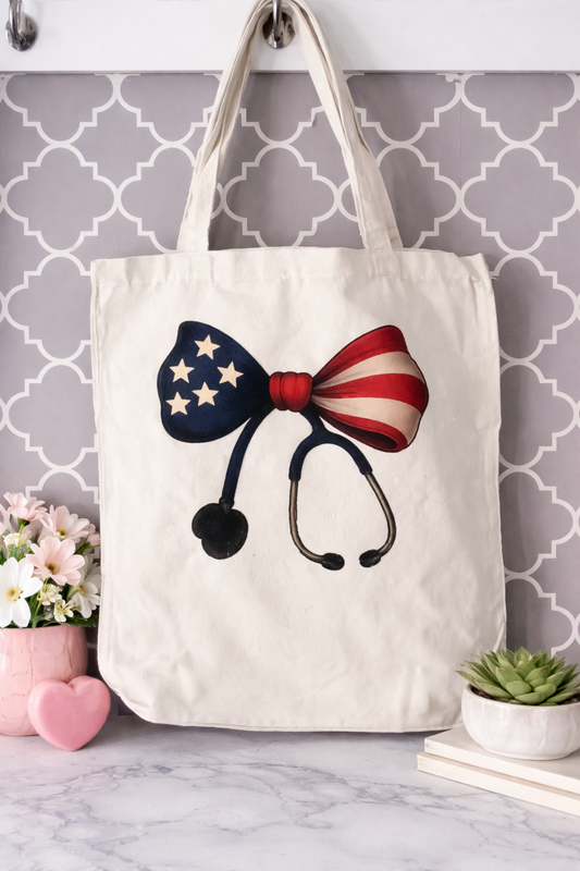 Patriotic Nurse Canvas Tote